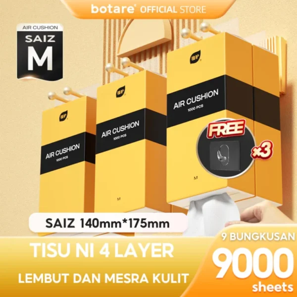 ⏰[9PCS]Botare AIR-cushion Cheerful Tissue 4-Ply 1000 sheets 140*175mm