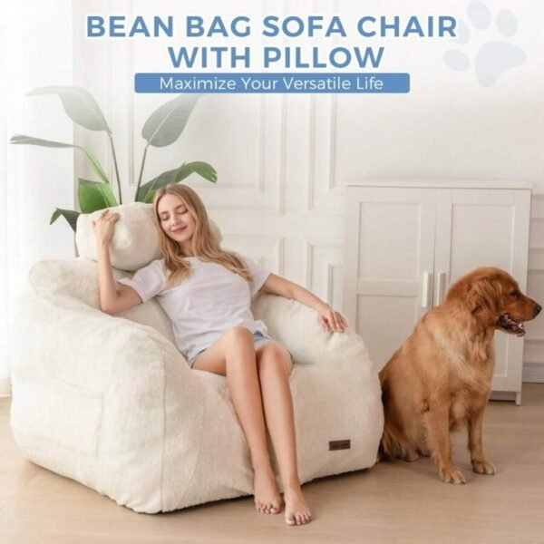 ⏰MAXYOYO Giant Bean Bag Chair With Pillow,Fuzzy Fabric Fluffy And Comfy Bean Bag Sofa Large Bean Bag Chair Adult Size With Filler For Reading, Gaming - Image 3