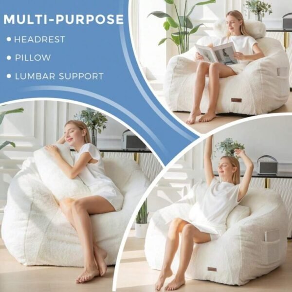⏰MAXYOYO Giant Bean Bag Chair With Pillow,Fuzzy Fabric Fluffy And Comfy Bean Bag Sofa Large Bean Bag Chair Adult Size With Filler For Reading, Gaming - Image 5