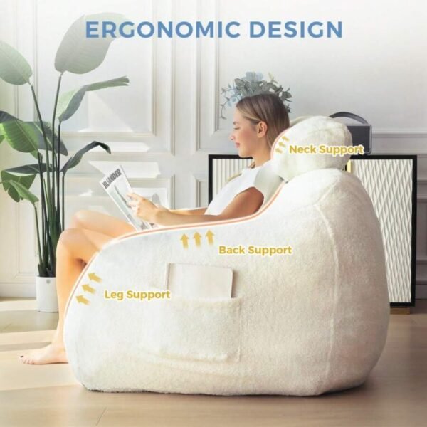 ⏰MAXYOYO Giant Bean Bag Chair With Pillow,Fuzzy Fabric Fluffy And Comfy Bean Bag Sofa Large Bean Bag Chair Adult Size With Filler For Reading, Gaming - Image 4