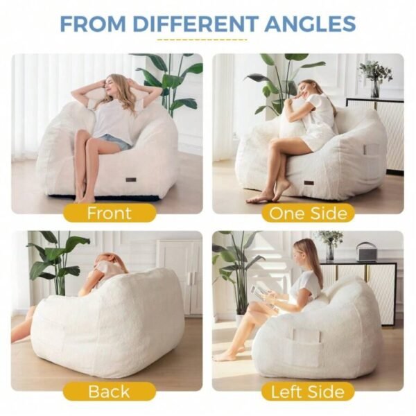 ⏰MAXYOYO Giant Bean Bag Chair With Pillow,Fuzzy Fabric Fluffy And Comfy Bean Bag Sofa Large Bean Bag Chair Adult Size With Filler For Reading, Gaming - Image 6